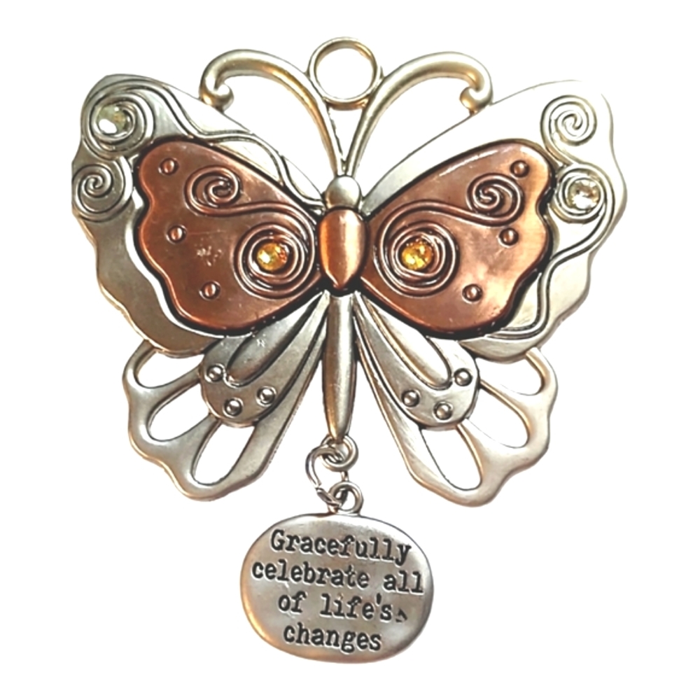 Vintage Copper and Silver Tone Butterfly Necklace Pendant or Craft Charm Accent